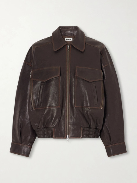  Staud Staud - Eugene Oversized Textured-leather Bomber Jacket - Brown 