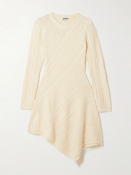  Staud Staud - Eva Asymmetric Cable-knit Wool-blend Dress - Ivory 