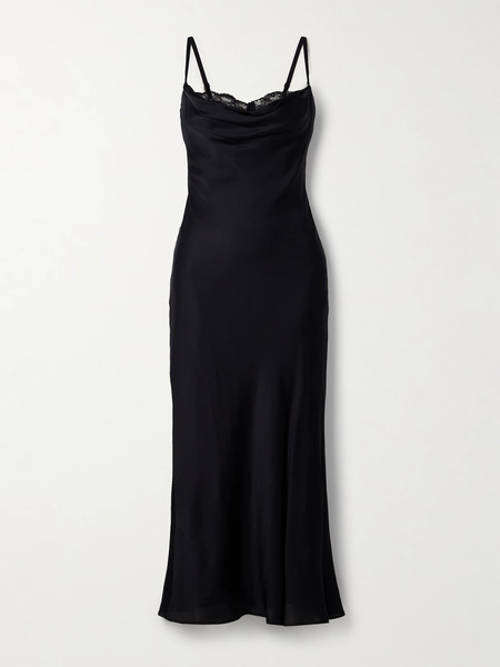  Staud Staud - Evangeline Lace-trimmed Draped Stretch-silk Midi Dress - Black 