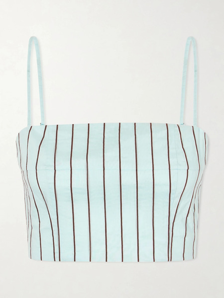  Staud Staud - Federico Cropped Striped Cotton-blend Top - Blue 