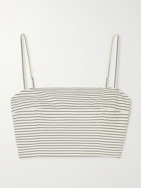  Staud Staud - Federico Cropped Striped Stretch-cotton Poplin Top - Ivory 