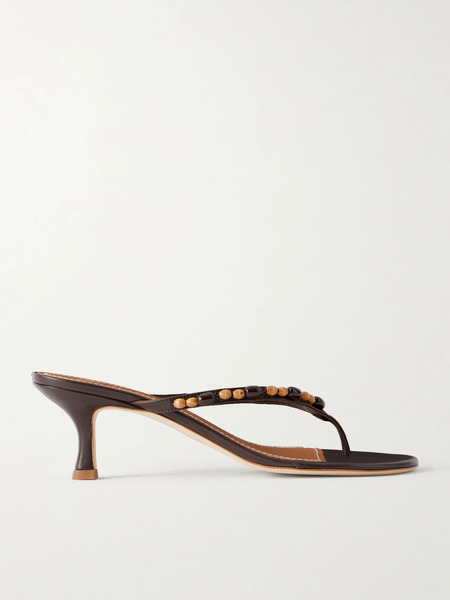  Staud Staud - Freja Bead-embellished Leather Thong Sandals - Dark Brown 