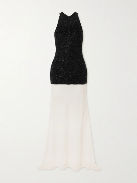 Staud Staud - Gabrielle Layered Bead-embellished Mesh And Crepe Gown - Black 