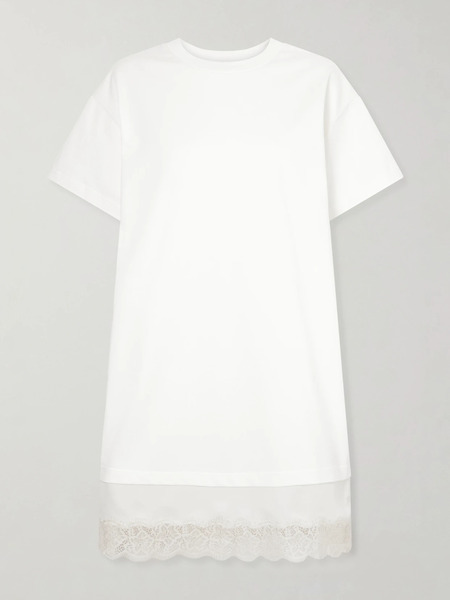  Staud Staud - Grier Silk And Lace-trimmed Cotton-jersey Mini Dress - Ivory 