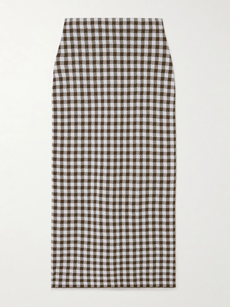  Staud Staud - Karina Gingham Jacquard-knit Midi Skirt - Chocolate 