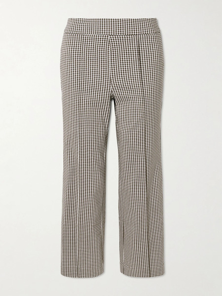  Staud Staud - Knack Cropped Gingham Stretch-cady Flared Pants - Chocolate 