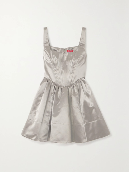  Staud Staud - Landscape Gathered Satin Mini Dress - Silver 