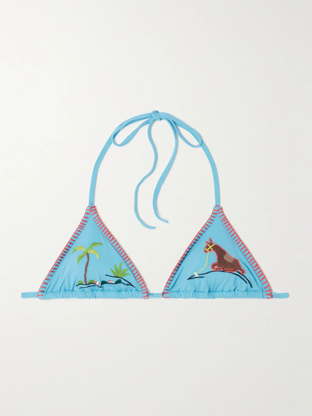  Staud Staud - Lido Embroidered Triangle Bikini Top - Blue 
