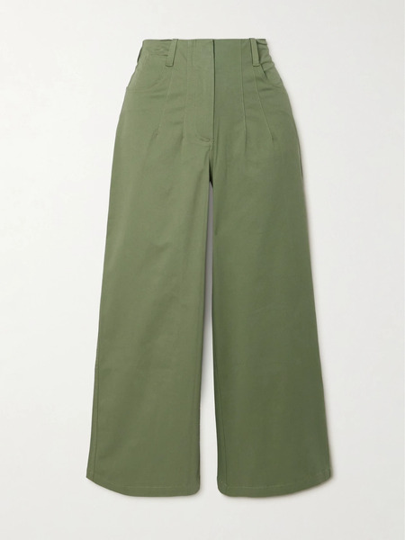  Staud Staud - Luca Cropped Cotton-blend Twill Wide-leg Pants - Green 
