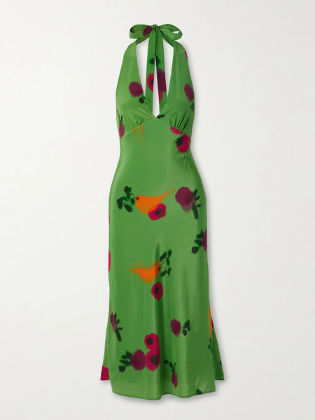  Staud Staud - Lucca Printed Silk-crepe Halterneck Midi Dress - Green 
