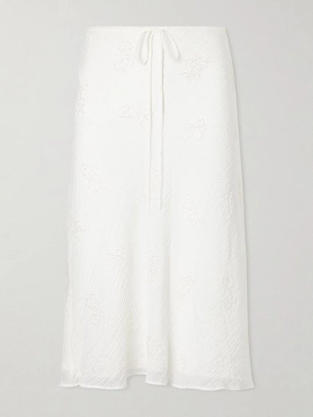 Staud Staud - Lucia Bead-embellished Crinkled Modal-blend Organza Midi Skirt - White 