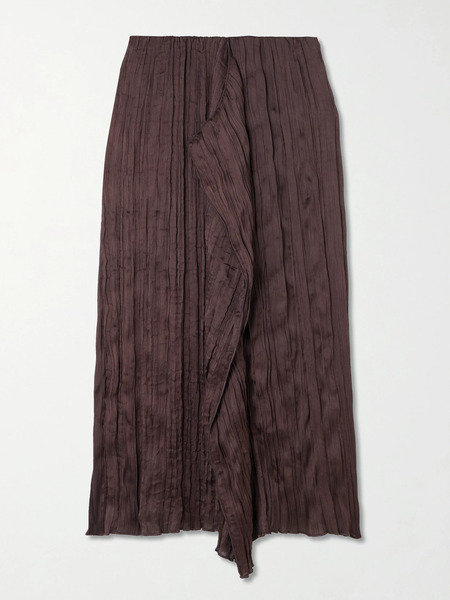  Staud Staud - Mai Draped Plissé-satin Midi Skirt - Brown 