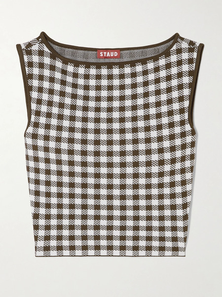  Staud Staud - Montgomery Cropped Gingham Jacquard-knit Tank - Chocolate 