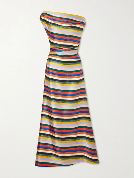  Staud Staud - Phare One-shoulder Draped Striped Silk-blend Satin Maxi Dress - Multi 