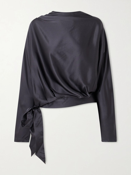  Staud Staud - Phoebe Draped Silk-blend Satin Blouse - Dark Purple 