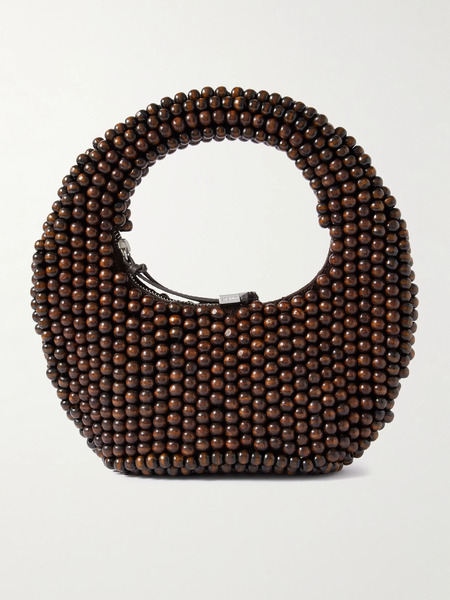  Staud Staud - Reef Leather-trimmed Beaded Wood Tote - Brown 
