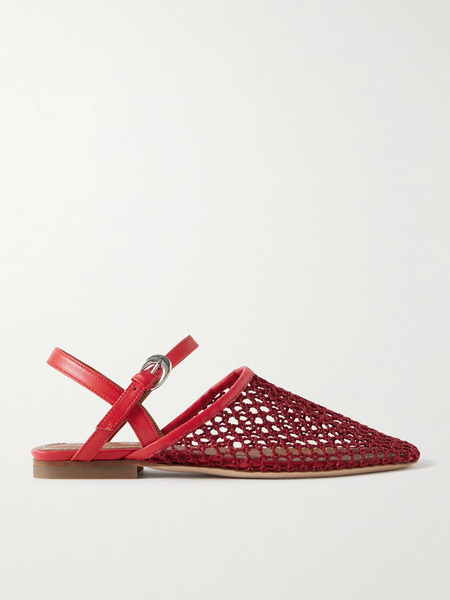  Staud Staud - Rete Leather-trimmed Crocheted Slingback Flats - Red 