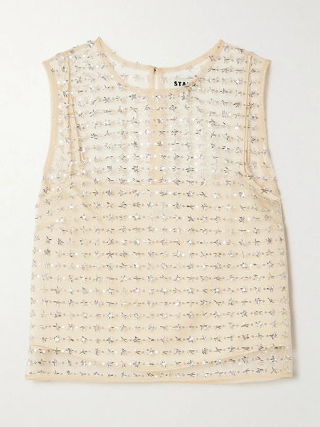  Staud Staud - Seraphina Cropped Layered Embellished Tulle Top - Cream 
