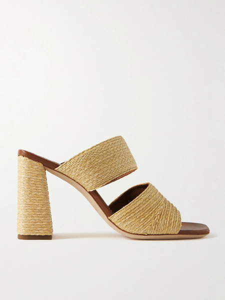  Staud Staud - Skylar Leather-trimmed Raffia Sandals - Beige 