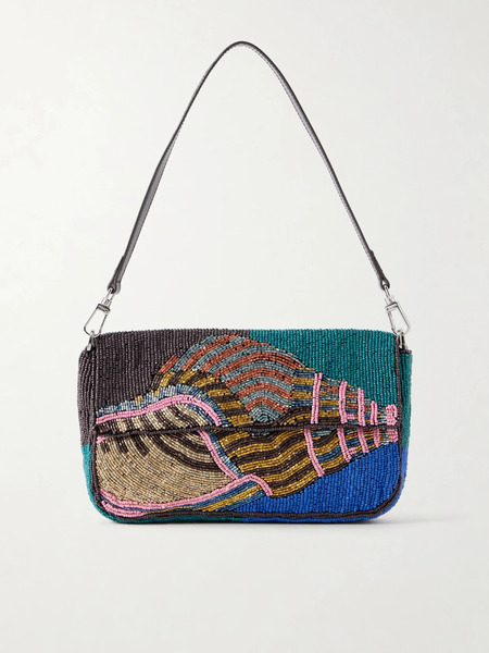  Staud Staud - Timmy Beaded Leather Shoulder Bag - Blue 