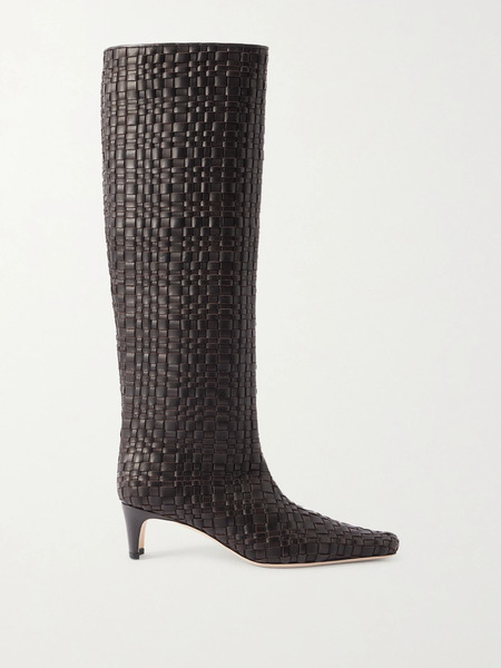  Staud Staud - Wally Woven Leather Knee Boots - Dark Brown 