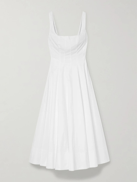  Staud Staud - Wells Pleated Cotton-blend Poplin Midi Dress - White 