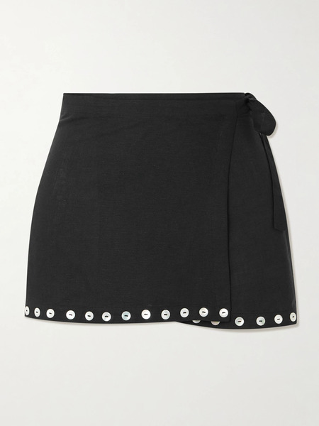  Staud Staud - Zandra Button-detailed Linen-blend Mini Wrap Skirt - Black 
