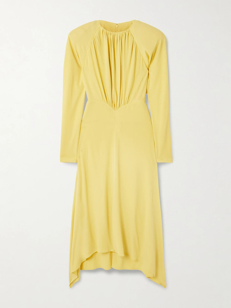  Stella Mccartney Stella Mccartney - Asymmetric Draped Crepe Midi Dress - Yellow 