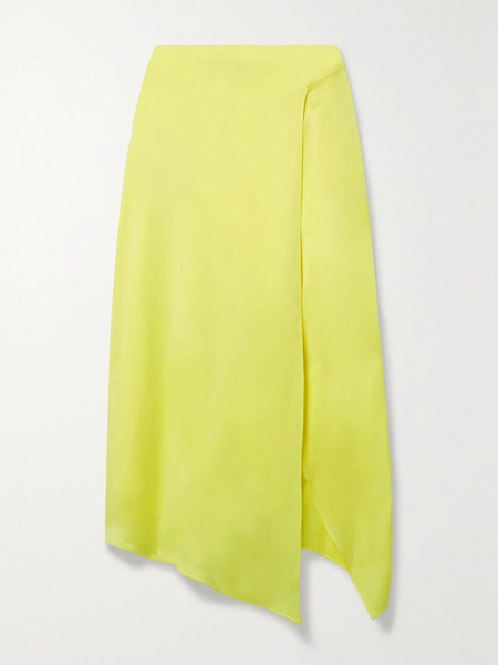  Stella Mccartney Stella Mccartney - Asymmetric Wrap-effect Satin Midi Skirt - Yellow 