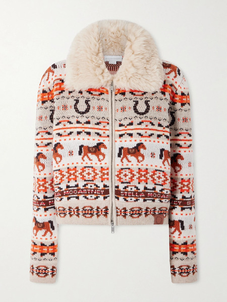  Stella Mccartney Stella Mccartney - Cropped Jacquard-knit Wool Cardigan - Light Brown 
