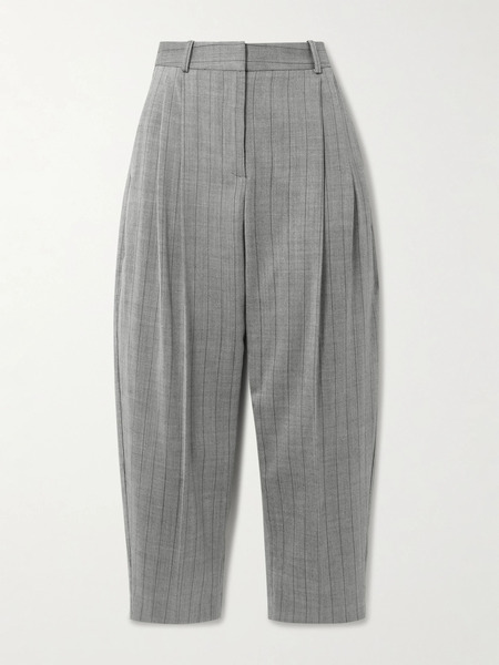  Stella Mccartney Stella Mccartney - Cropped Pleated Pinstriped Wool-blend Twill Tapered Pants - Gray 