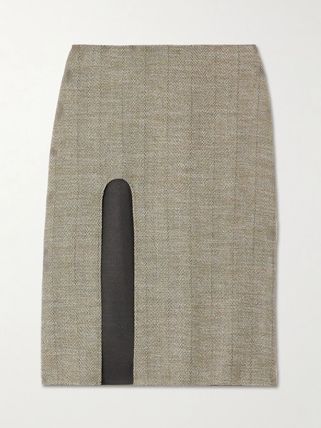  Stella Mccartney Stella Mccartney - Cutout Herringbone Wool-tweed Midi Skirt - Beige 