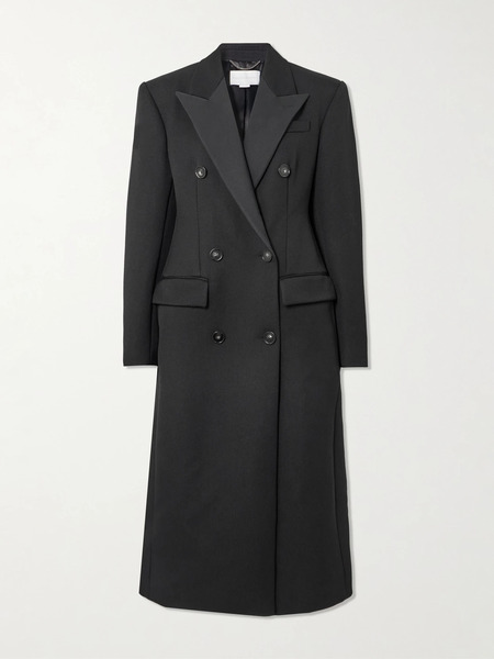  Stella Mccartney Stella Mccartney - Double-breasted Satin-trimmed Twill Coat - Black 