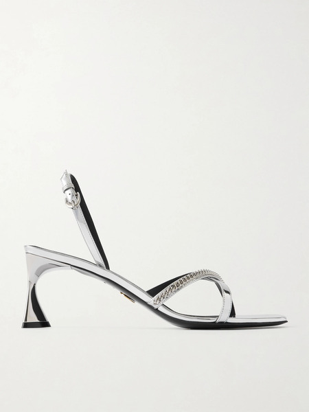  Stella Mccartney Stella Mccartney - Elsa Embellished Mirrored Slingback Sandals - Silver 
