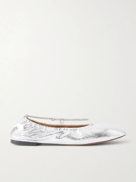  Stella Mccartney Stella Mccartney - Embellished Crinkled Metallic Flats - Silver 