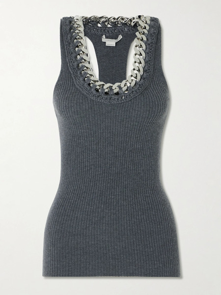  Stella Mccartney Stella Mccartney - Falabella Chain-embellished Ribbed Wool-blend Tank - Gray 