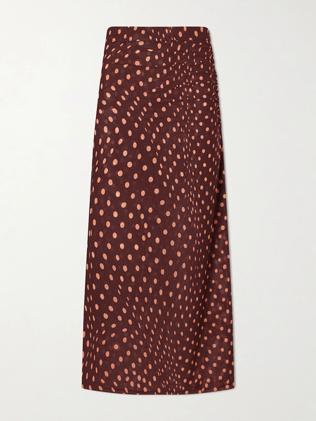  Stella Mccartney Stella Mccartney - Gathered Polka-dot Mesh Midi Skirt - Burgundy 