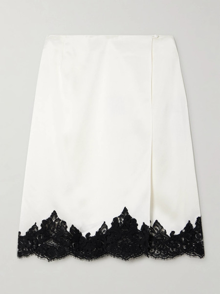  Stella Mccartney Stella Mccartney - Lace-trimmed Satin Wrap Skirt - Off-white 