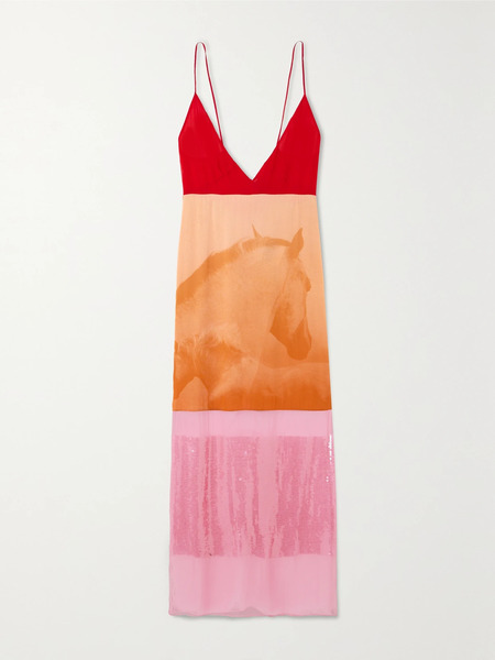  Stella Mccartney Stella Mccartney - + Net Sustain Sequin-embellished Printed Organic Silk Crepe De Chine Midi Dress - Yellow 