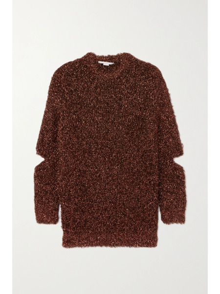  Stella Mccartney Stella Mccartney - Oversized Cutout Metallic Knitted Sweater - Copper 