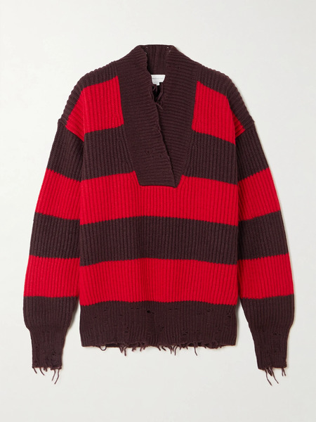  Stella Mccartney Stella Mccartney - Oversized Striped Wool-blend Sweater - Red 
