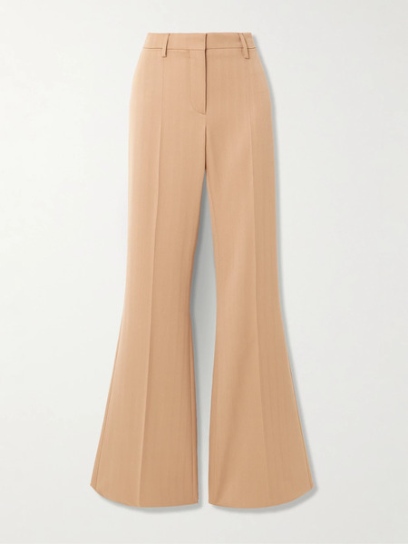  Stella Mccartney Stella Mccartney - Pinstriped Wool-blend Flared Pants - Light Brown 