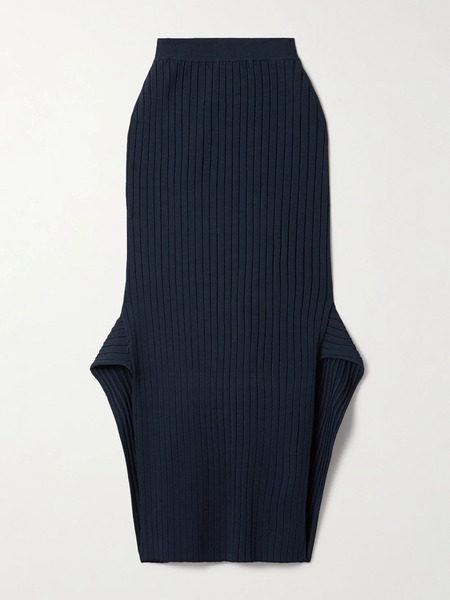  Stella Mccartney Stella Mccartney - Ribbed-knit Midi Skirt - Navy 
