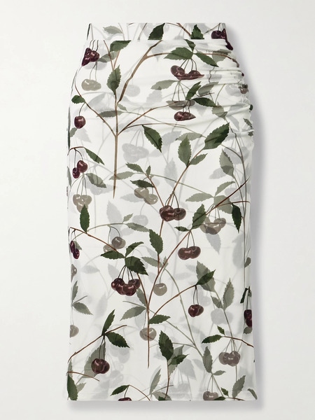  Stella Mccartney Stella Mccartney - Ruched Printed Stretch-mesh Midi Skirt - White 