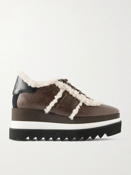  Stella Mccartney Stella Mccartney - Sneak-elyes Fleece-trimmed Brushed Sneakers - Dark Brown 