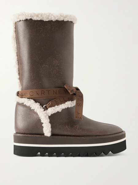  Stella Mccartney Stella Mccartney - Sneak-elyse Fleece-trimmed Vegetarian Boots - Dark Brown 