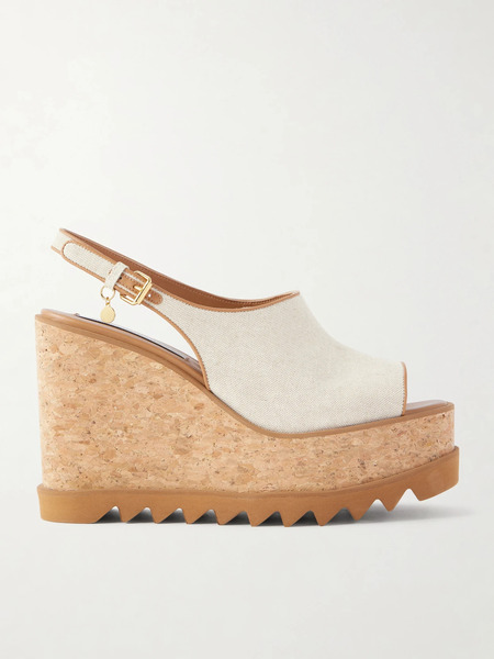  Stella Mccartney Stella Mccartney - Sneakelyse Canvas Slingback Platform Wedge Sandals - Ecru 
