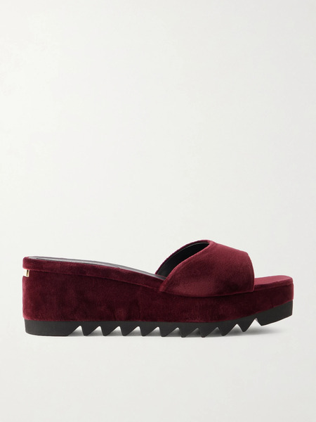  Stella Mccartney Stella Mccartney - Sneakelyse Velvet Wedge Sandals - Burgundy 