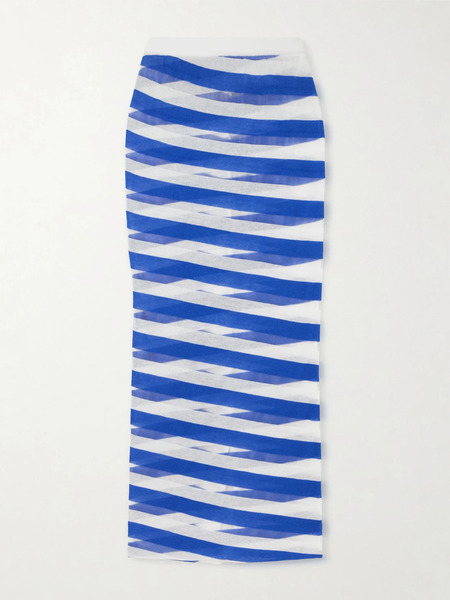  Stella Mccartney Stella Mccartney - Striped Mesh-paneled Cotton-blend Midi Skirt - Blue 