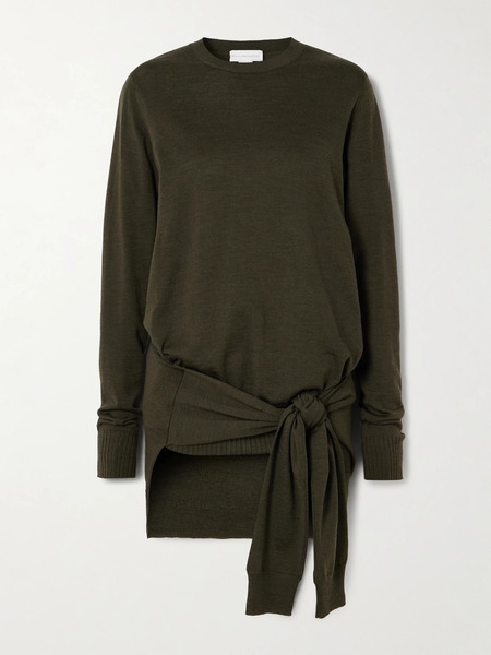  Stella Mccartney Stella Mccartney - Tie-front Layered Wool Sweater - Army Green 